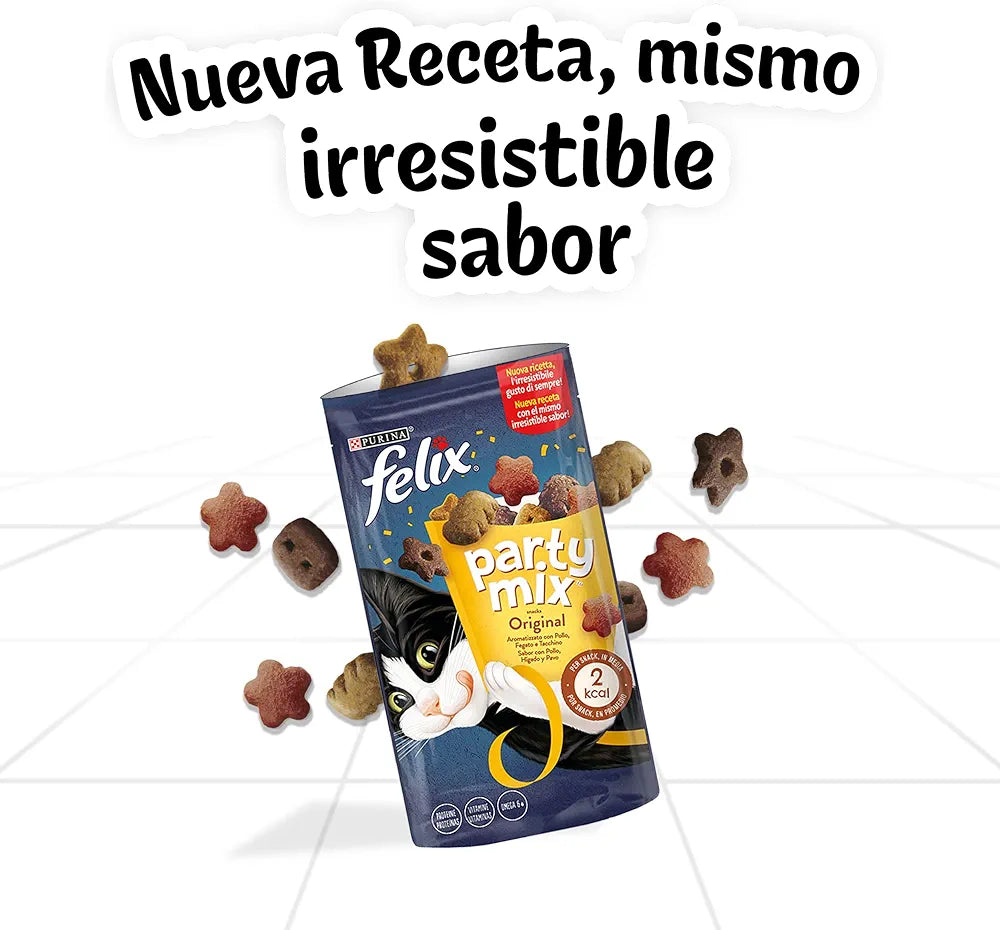 Felix Purina Party Mix Snack Cat Mix original, 8 pachete de 60 g