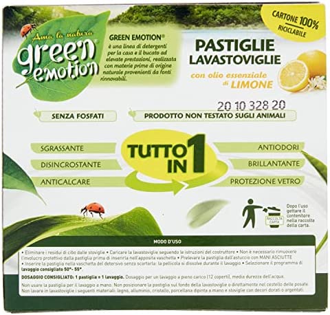 Green Emotion 16 tablete de spălat cu lămâie pentru mașina de spălat vase