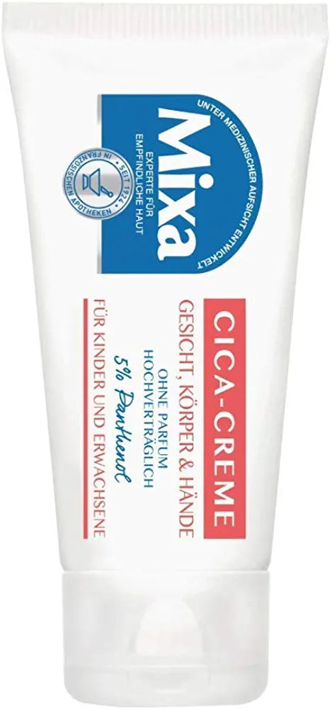 Mixa Cica Cremă Pachet dublu pentru piele sensibilă cu 5% pantenol regenerant pentru față, corp și mâini, fără parfum, 1 x 50 ml
