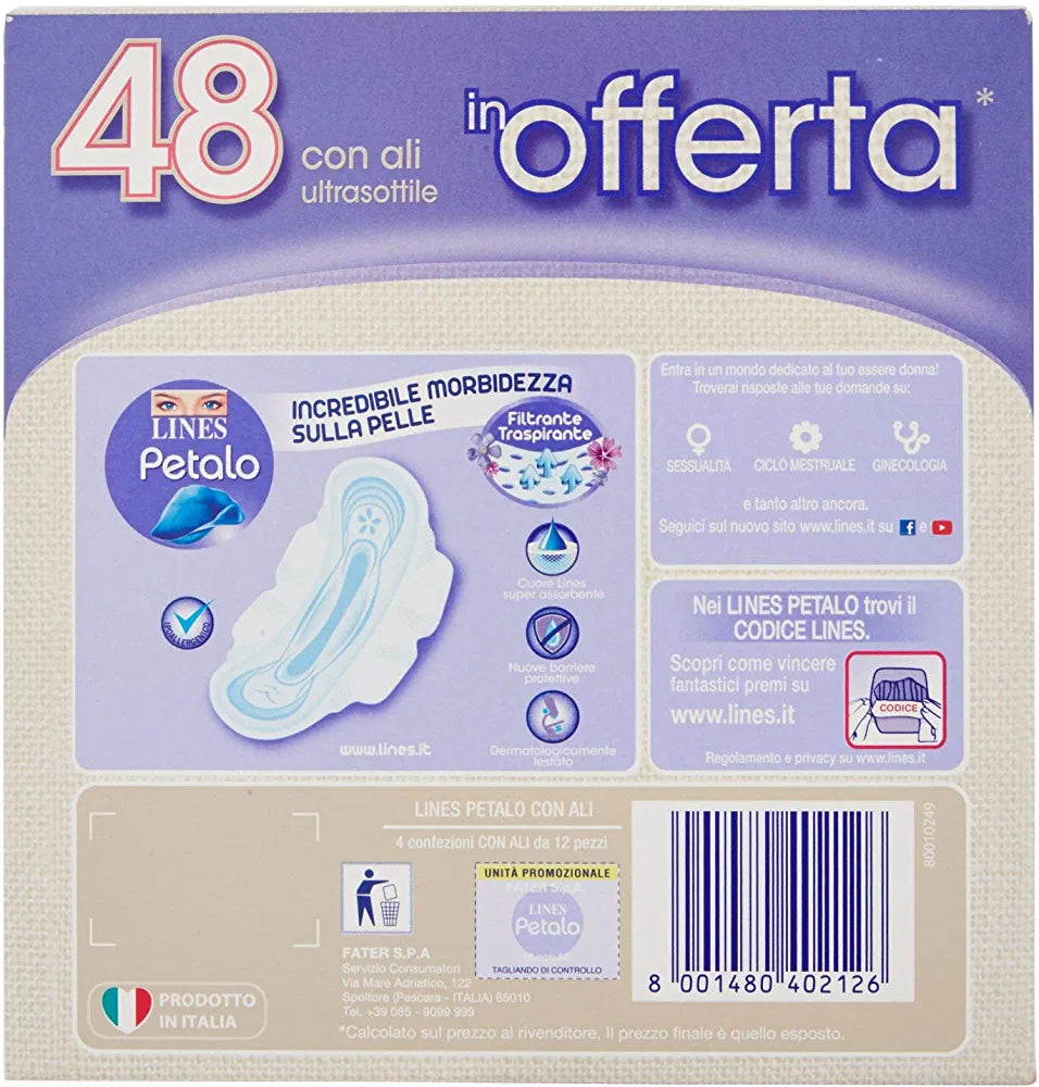 LINES PETALO Ultra absorbante cu aripi, pachet de 48